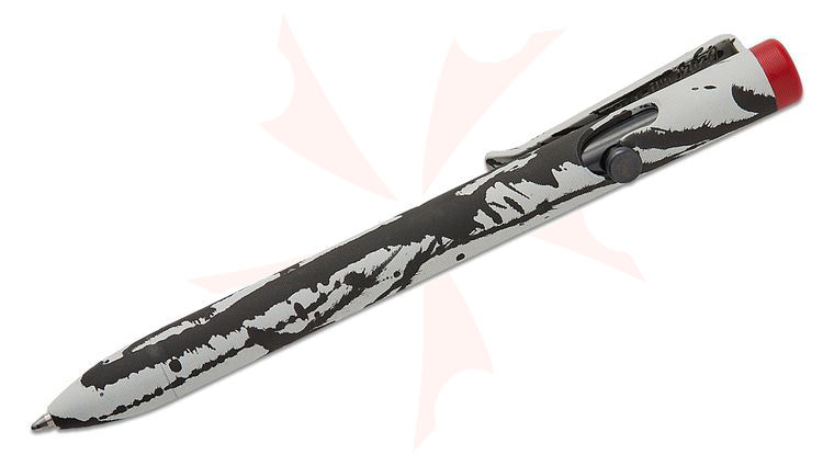Tactile Turn Limited Edition Seasonal Abstract Custom Splatter Cerakoted Titanium Bolt Action Pen with Red Accent, Short, 5.1 inch Overall