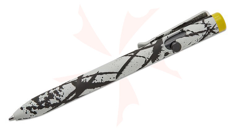 Tactile Turn Limited Edition Seasonal Abstract Custom Splatter Cerakoted Titanium Bolt Action Pen with Yellow Accent, Short, 5.1 inch Overall