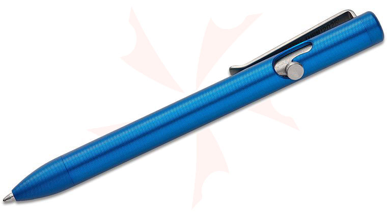 Tactile Turn Blue Aluminum Bolt Action Pen, Short, 5.1 inch Overall