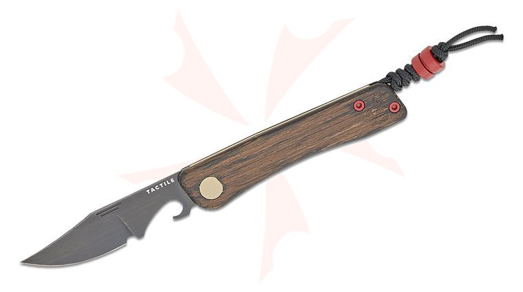 Tactile Knife Co. Limited Edition Seasonal Buccaneer Bexar Slipjoint Folding Knife 2.84 inch MagnaCut Distressed Black DLC Clip Point Blade with Bottle Opener, Custom Wood Cerakoted Machined Titanium Handles