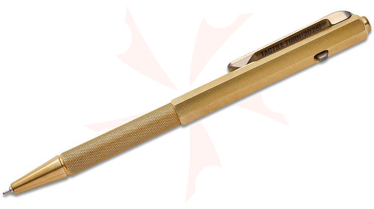 Tactile Turn/Anso of Denmark Knurled and Hexagonal Machined Brass Anso Pen, Side Click Button, 5.3 inch Overall