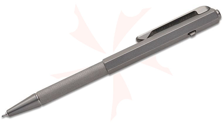 Tactile Turn/Anso of Denmark Knurled and Hexagonal Machined Titanium Anso Pen, Side Click Button, 5.3 inch Overall
