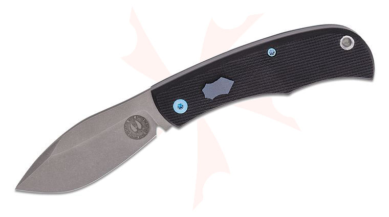Chris Taylor Custom Nessie Slipjoint Folding Knife 2.75 inch AEB-L Dark Stonewashed Nessmuk Blade, Textured Black G10 Handles, Blue Titanium Accents