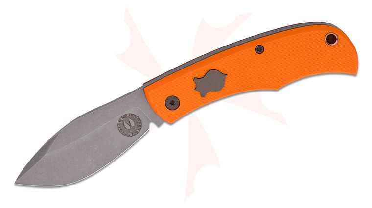 Chris Taylor Custom Nessie Slipjoint Folding Knife 2.75 inch AEB-L Dark Stonewashed Nessmuk Blade, Textured Orange G10 Handles, Blackened Titanium Accents
