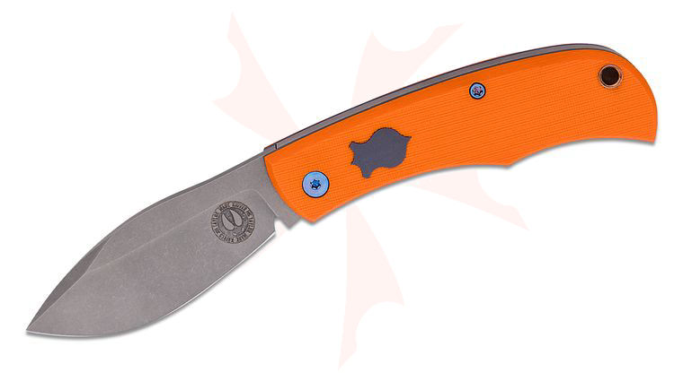 Chris Taylor Custom Nessie Slipjoint Folding Knife 2.75 inch AEB-L Dark Stonewashed Nessmuk Blade, Textured Orange G10 Handles, Blue Titanium Accents