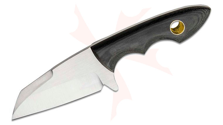 Chris Taylor Custom Limekiln Fixed Blade Knife 2.75 inch AEB-L Hollow Ground Satin Reverse Tanto, Black Canvas Micarta Handles, Leather Pocket Sheath
