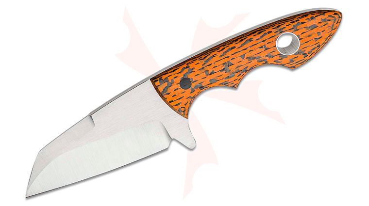 Chris Taylor Custom Limekiln Fixed Blade Knife 2.75 inch AEB-L Hollow Ground Satin Reverse Tanto, Orange/Black Twill Handles, Leather Pocket Sheath