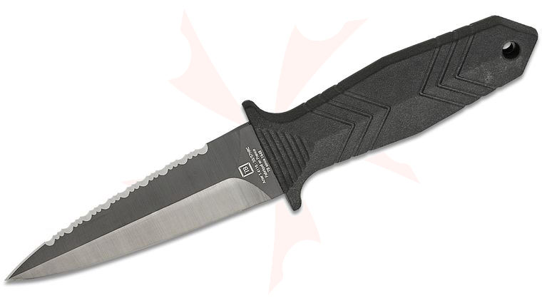 TB Outdoor Protecteur Tactical Fixed Blade Knife 4.13 inch MOX Black PVD Double Edged Dagger Blade, Black Pa6 Polymer Handles, Kydex Sheath