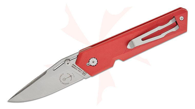 TB Outdoor Unboxer Marine National Slipjoint Folding Knife 2.75 inch Nitrox Satin Clip Point Blade, Red Pa6 Polymer Handles