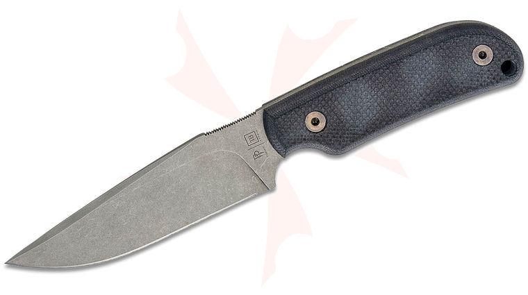 TB Outdoor Commandeur Fixed Blade Knife, 4.49 inch Alenox Stonewashed Drop Point Blade, Black G10 Handles, Kydex Sheath