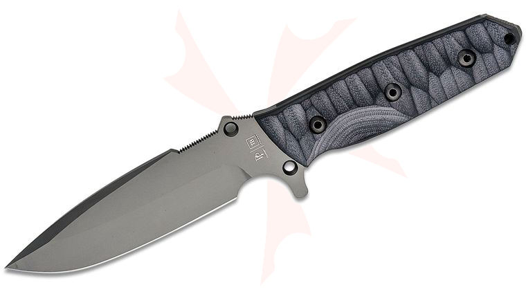 TB Outdoor Marauder Survival Knife, 4.88 inch MOX Gray PVD Drop Point Blade, Black G10 Handles, Kydex Sheath