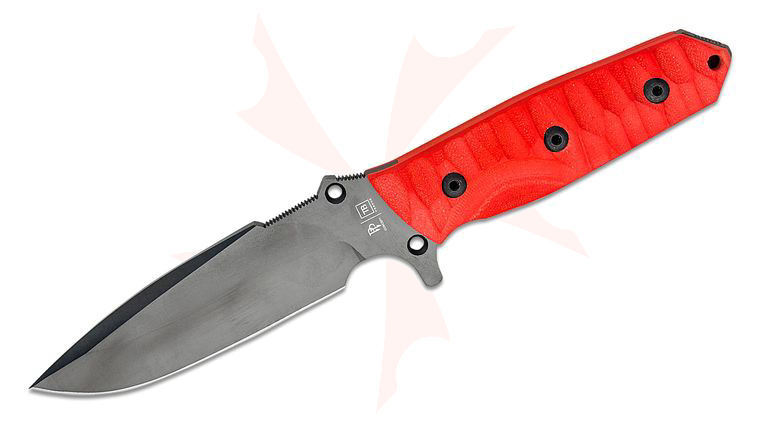 TB Outdoor Marauder Survival Knife, 4.88 inch MOX Gray PVD Drop Point Blade, Red G10 Handles, Kydex Sheath