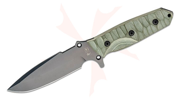 TB Outdoor Marauder Survival Knife, 4.88 inch MOX Gray PVD Drop Point Blade, Green G10 Handles, Kydex Sheath