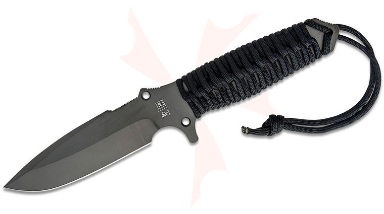 TB Outdoor Marauder Survival Knife, 4.88 inch MOX Gray PVD Drop Point Blade, Black Paracord Wrapped Steel Handle, Kydex Sheath