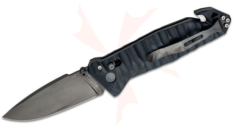 TB Outdoor CAC French Army Folding Knife, 3.62 inch Nitrox Black PVD Drop Point Blade, Sculpted Black G10 Handles