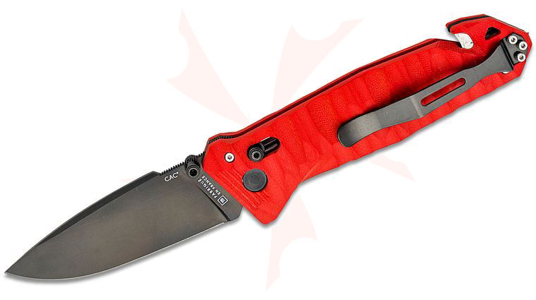 TB Outdoor CAC French Army Folding Knife, 3.62 inch Nitrox Black PVD Drop Point Blade, Sculpted Red G10 Handles