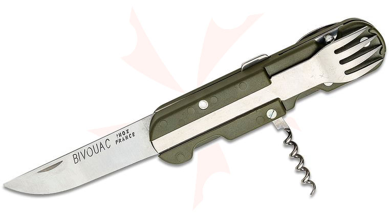 TB Outdoor Bivouac Multifunction Folding Camp Knife, 5.5 inch Closed, Green ABS Handles, Nylon Sheath
