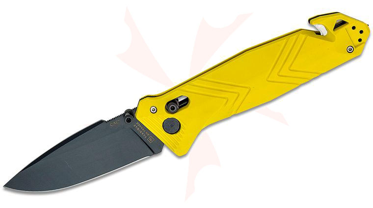 TB Outdoor CAC French Army Folding Knife, 3.62 inch Nitrox Black PVD Drop Point Blade, Yellow PA6 Polymer Handles w/ Corkscrew