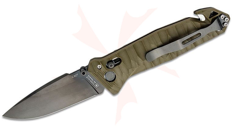 TB Outdoor CAC French Army Folding Knife, 3.62 inch Nitrox Black PVD Drop Point Blade, Sculpted OD Green PA6 Polymer Handles