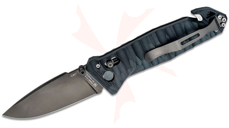 TB Outdoor CAC French Army Folding Knife, 3.62 inch Nitrox Black PVD Drop Point Blade, Sculpted Black PA6 Polymer Handles