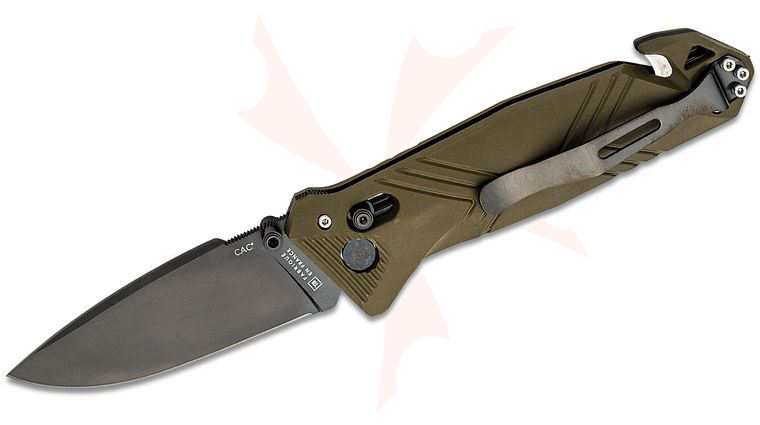TB Outdoor CAC French Army Folding Knife, 3.62 inch Nitrox Black PVD Drop Point Blade, OD Green PA6 Polymer Handles w/ Corkscrew