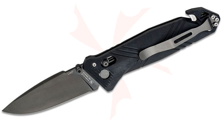 TB Outdoor CAC French Army Folding Knife, 3.62 inch Nitrox Black PVD Drop Point Blade, Black PA6 Polymer Handles w/ Corkscrew