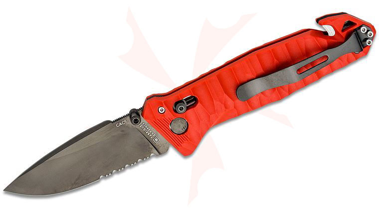 TB Outdoor CAC French Army Folding Knife, 3.62 inch Nitrox Black PVD Combo Drop Point Blade, Sculpted Red PA6 Polymer Handles w/ Corkscrew