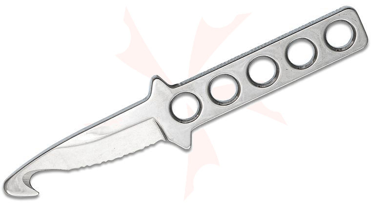 TEKNA Knives Ocean Edge Fixed Dive Knife 3.25 inch Polished Rescue Hook Blunt Tip Blade and Skeletonized Handle, ABS Plastic Sheath