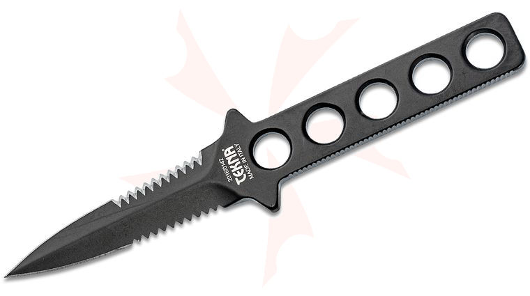 TEKNA Knives Ocean Edge Fixed Dive Knife 3.5 inch Black Teflon Double Edge Symmetrical Dagger Blade and Skeletonized Handle, ABS Plastic Sheath