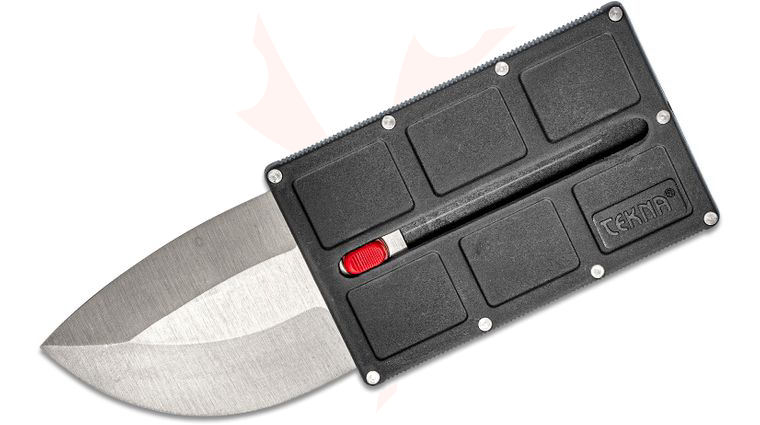 TEKNA Knives Security Card Folding Knife 2.375 inch Double Edge Blade, Tough Structural Resin Handle