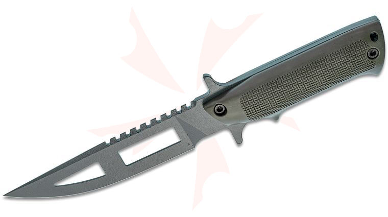 TEKNA Knives Wilderness Edge Fixed Blade Survival Knife and Kit, 5.75 inch OD Green Cut-Out Sawback Blade, OD Green ABS Plastic Handle and Sheath