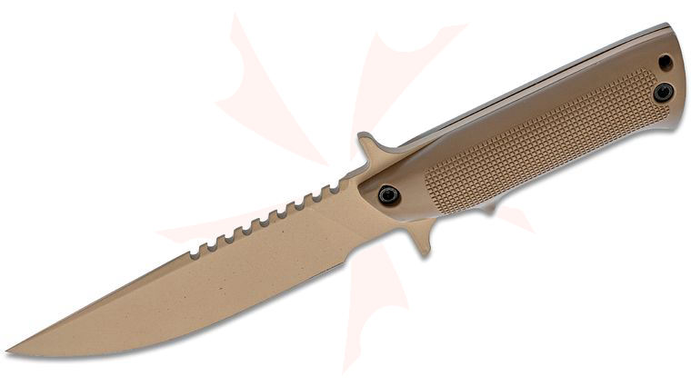 TEKNA Knives Wilderness Edge Fixed Blade Survival Knife and Kit, 5.75 inch Desert Tan Sawback Blade, Desert Tan ABS Plastic Handle and Sheath