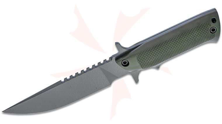 TEKNA Knives Wilderness Edge Fixed Blade Survival Knife and Kit, 5.75 inch OD Green Sawback Blade, OD Green ABS Plastic Handle and Sheath