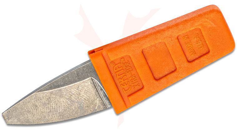 TEKNA Knives XTRA EDGE Fixed Watersports Keyring Knife 1.25 inch Blunt Tip Blade, Orange TEKNALON CFTRP Handle and Sheath
