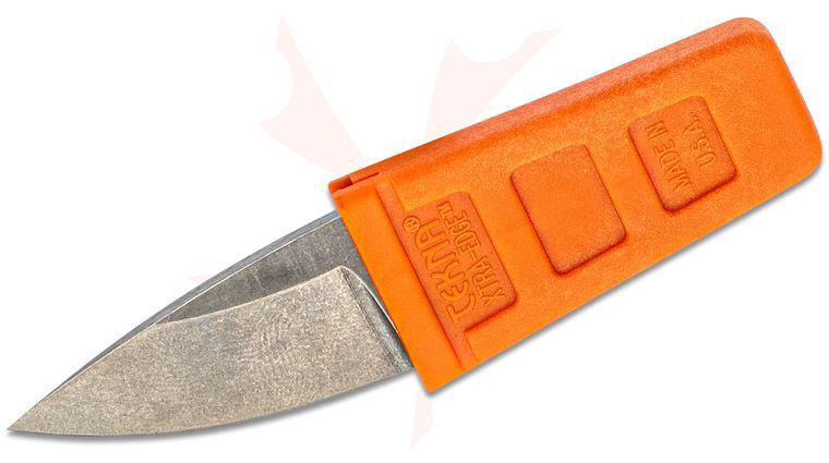 TEKNA Knives XTRA EDGE Fixed Watersports Keyring Knife 1.45 inch Drop Point Blade, Orange TEKNALON CFTRP Handle and Sheath
