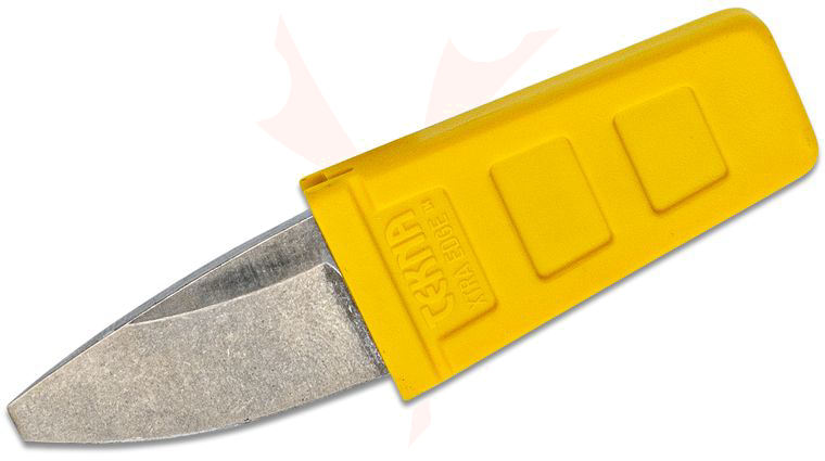 TEKNA Knives XTRA EDGE Fixed Watersports Keyring Knife 1.25 inch Blunt Tip Blade, Yellow TEKNALON CFTRP Handle and Sheath