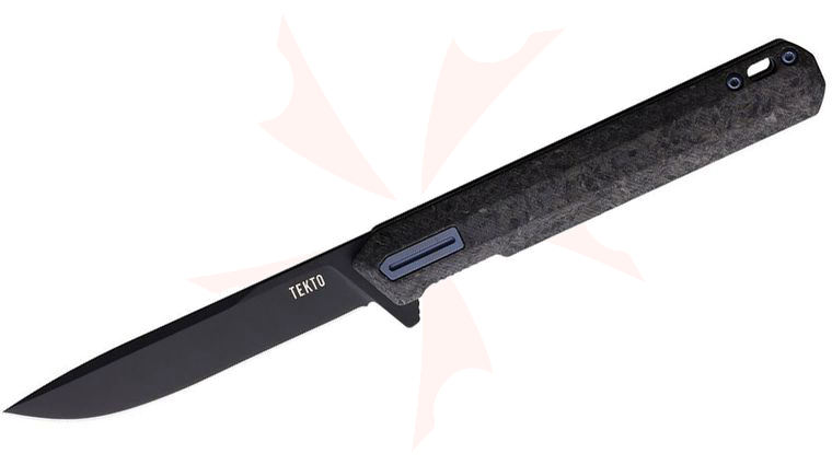 Tekto Knives F2 Bravo Liner Lock Flipper Knife 3.3 inch D2 Black Ti Coated Drop Point Blade, Forged Carbon Fiber Handles, Blue Accents