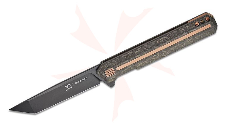 Tekto Knives F2 Bravo EOTECH Edition Liner Lock Flipper Knife 3.3 inch D2 Black Ti Coated Tanto Blade, Forged Carbon Fiber Handles, Bronze Accents