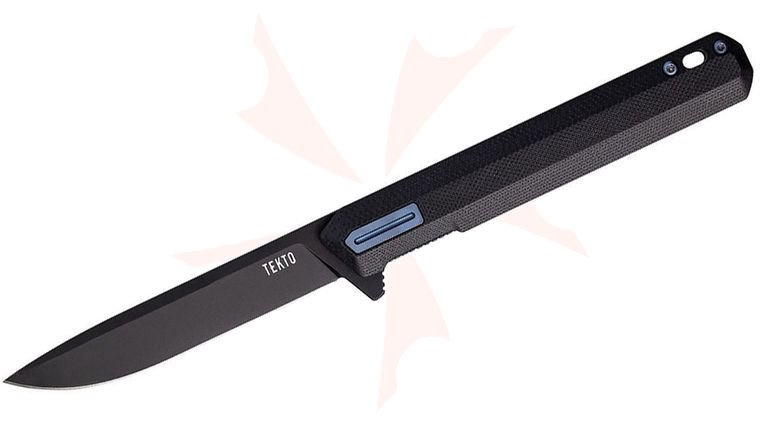 Tekto Knives F2 Bravo Liner Lock Flipper Knife 3.3 inch D2 Black Ti Coated Drop Point Blade, Black G10 Handles, Blue Accents
