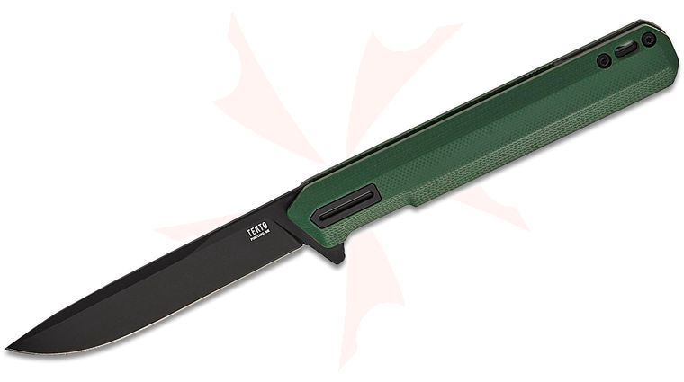 Tekto Knives F2 Bravo Liner Lock Flipper Knife 3.3 inch D2 Black Ti Coated Drop Point Blade, OD Green G10 Handles, Black Accents