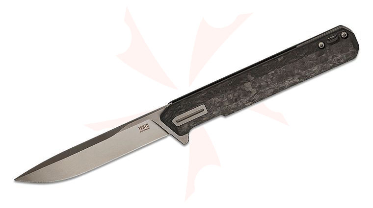Tekto Knives F2 Bravo Liner Lock Flipper Knife 3.3 inch D2 Satin Drop Point Blade, Forged Carbon Fiber Handles, Silver Accents