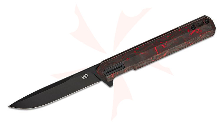 Tekto Knives F2 Bravo Liner Lock Flipper Knife 3.3 inch D2 Black Ti Coated Drop Point Blade, Forged Ember Carbon Fiber Handles, Black Accents