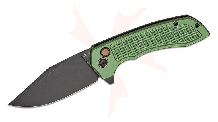 Tenable Knives Entity Button Lock Flipper Knife 3.52 inch 14C28N Black Stonewashed Clip Point Blade, Green Checkered Aluminum Handles