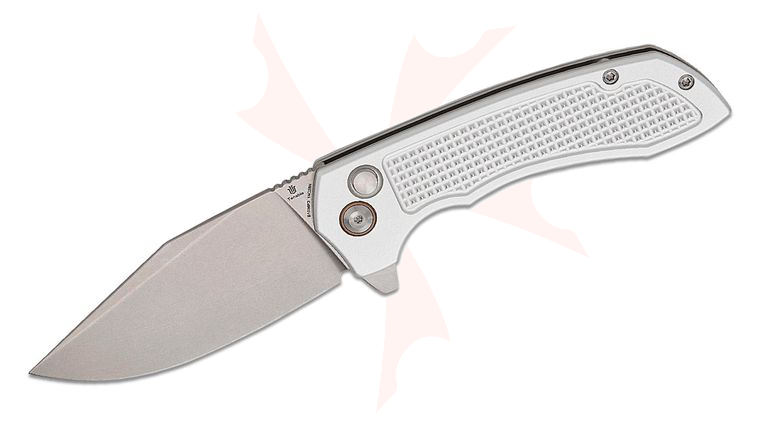 Tenable Knives Entity Button Lock Flipper Knife 3.52 inch 14C28N Stonewashed Clip Point Blade, Silver Checkered Aluminum Handles