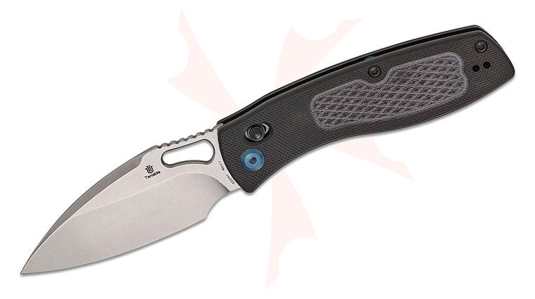 Tenable Knives Heron Crossbar Lock Folding Knife 3.13 inch Nitro-V Stonewashed Leaf Blade, Black G10 Handle with Diamond Pattern