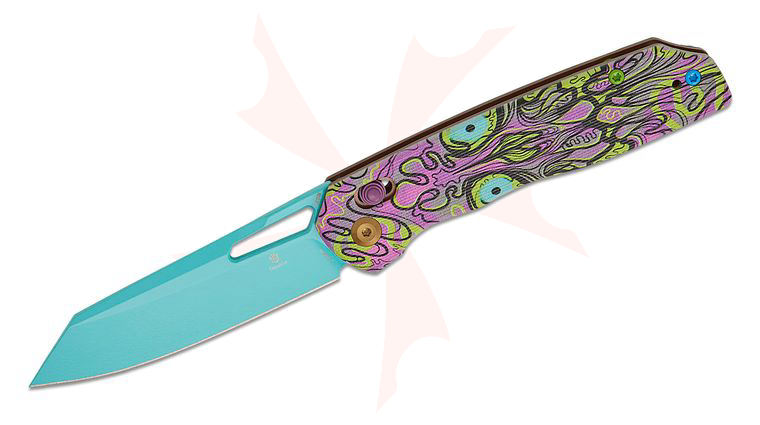 Tenable Knives Shard Crossbar Lock Folding Knife 3.47 inch 14C28N Blue Reverse Tanto Blade, Undead Purple G10 Handles