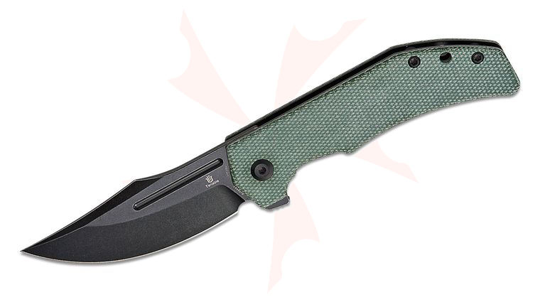 Tenable Knives Orion Flipper Knife 3.07 inch 14C28N Black Stonewashed Clip Point Blade, Green Micarta Handles
