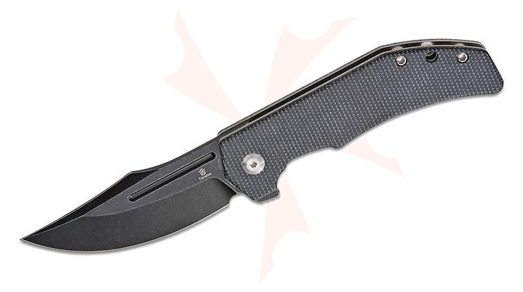 Tenable Knives Orion Flipper Knife 3.07 inch 14C28N Black Stonewashed Clip Point Blade, Black Micarta Handles