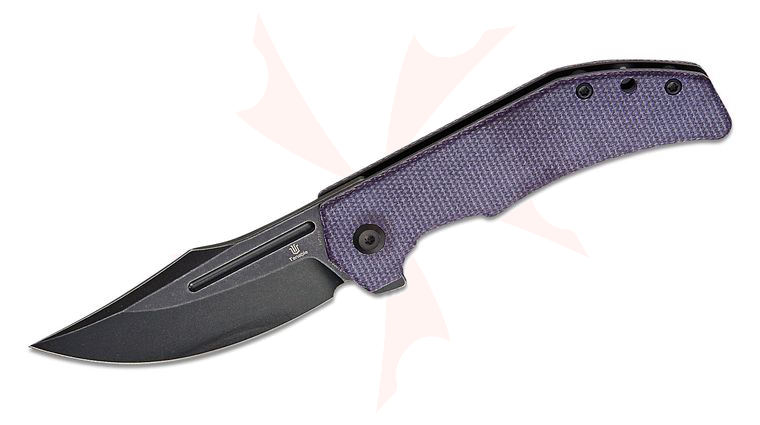 Tenable Knives Orion Flipper Knife 3.07 inch 14C28N Black Stonewashed Clip Point Blade, Purple Micarta Handles