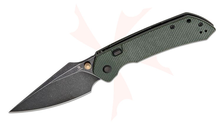 Tenable Knives Fenrir Top Liner Lock Folding Knife 3.45 inch Nitro-V Black Stonewashed Harpoon Blade, Green Micarta Handles